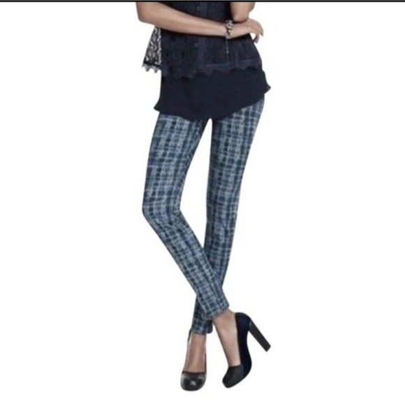 Cabi Grid Jeans Women's 6 Curvy Skinny Blue Shibiri Tye Dye Plaid Mid Rise 3047 - Picture 1 of 14